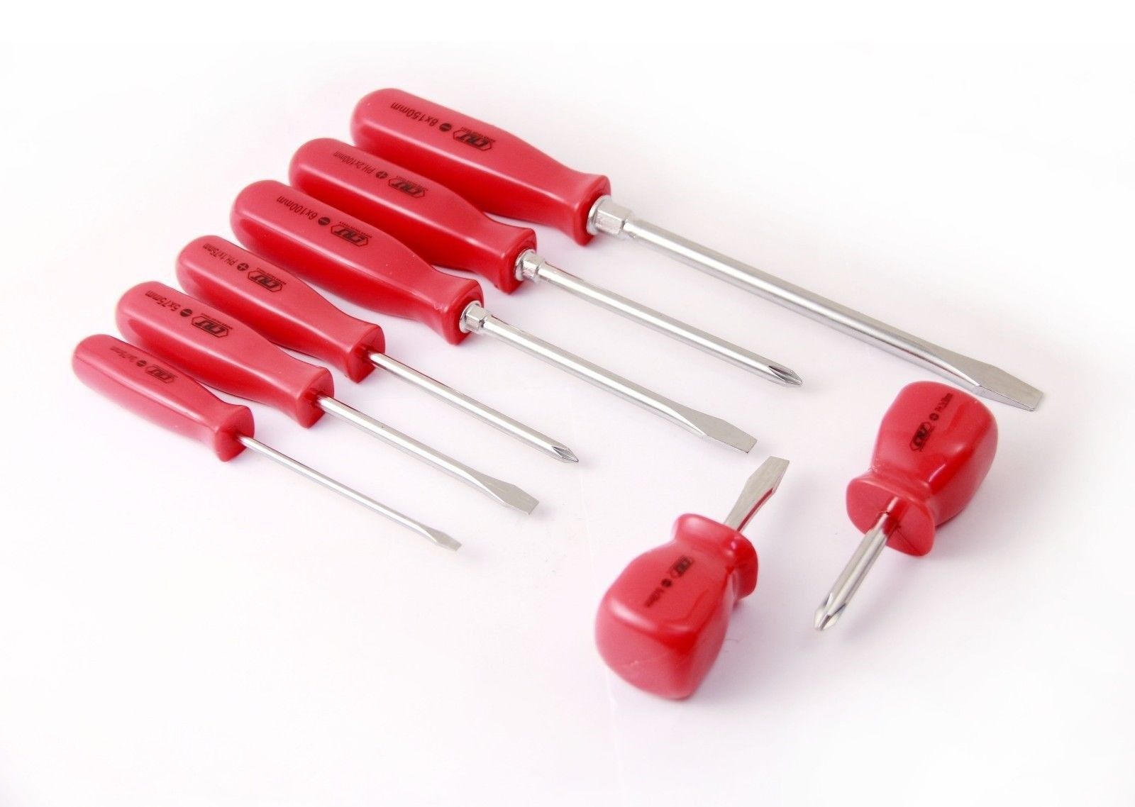 8pc Screwdriver Set with Square Handle 2pc Stubby Flat Phillip w Hex