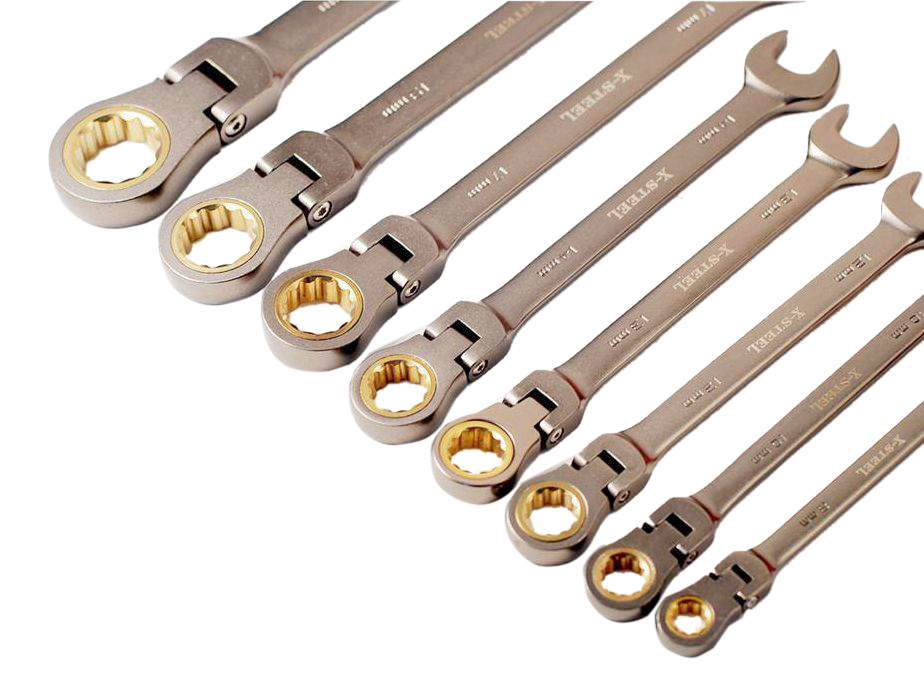 CrV Flexible Head Ratcheting Combination Open Ratchet Ring Spanner