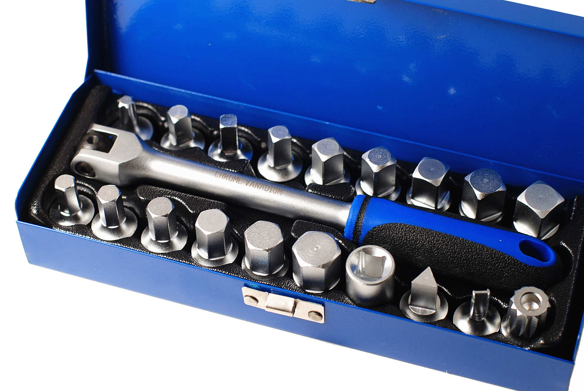 20pc CrV 3/8" Dr. Oil Drain Sump Plug Key Socket Bits Set Hex Square Triangle M16