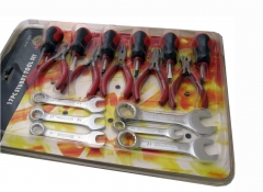 All-in-1 Cr-V 17pc Stubby Tool Set: Combination Spanner Mini Pliers Screwdriver