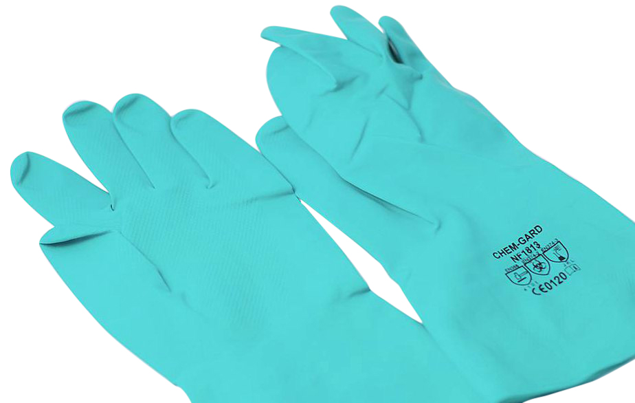 High Perform 13"L Chemical Resistant Chemguard Green Nitrile Gloves L
