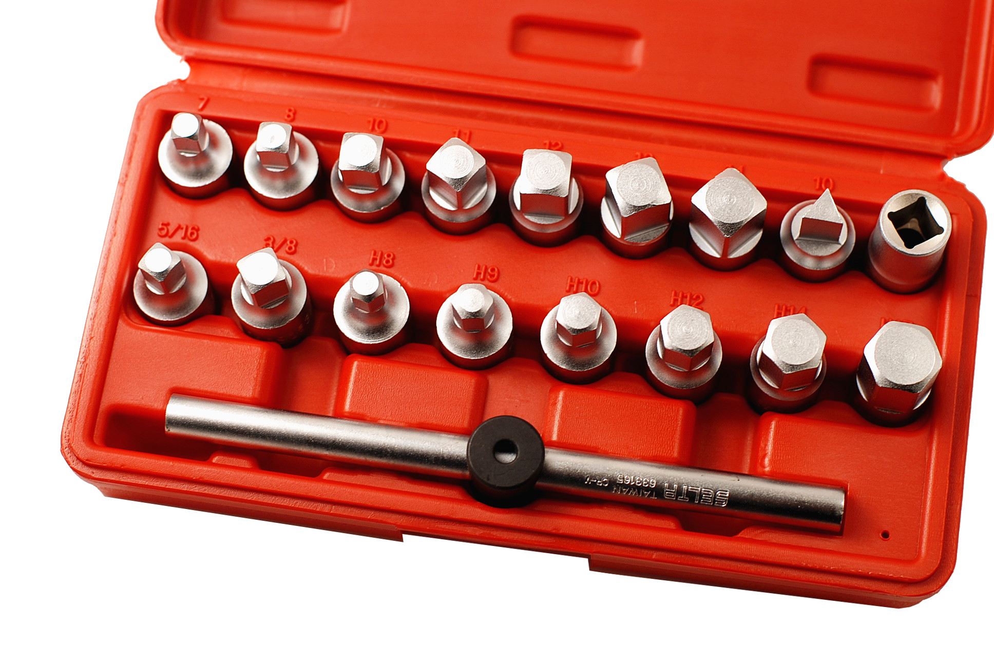 Selta Taiwan 18pc 3/8" Drive Oil Drain Plug Key Set Hex Square Triangle