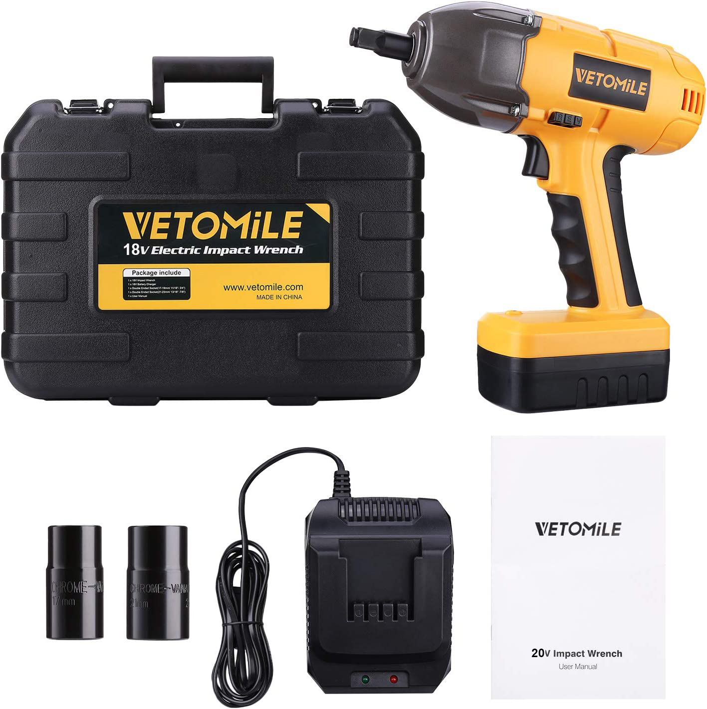 VETOMILE 20V Cordless Impact Wrench Max 500Nm Torque Rechargeable Li